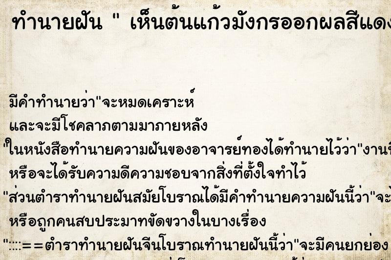 ทำนายฝัน เห็นต้นแก้วมังกรออกผลสีแดงเต็มต้น ทำนายฝัน เห็นต้นแก้วมังกรออกผลสีแดงเต็มต้น
